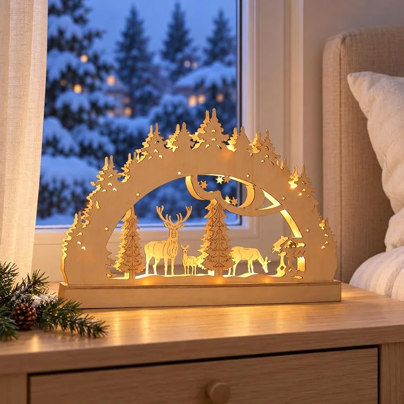 Besuche den SALCAR-Store SALCAR LED Schwibbogen Weihnachten aus Holz, 10 LEDs, batteriebetrieben — Weihnachtsdeko