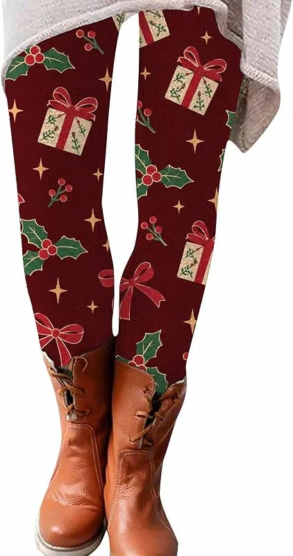 Marke: Yowablo Damen Leggings Weihnachtsstrumpfhose Kerzen Kranz Muster — Weihnachtsmode