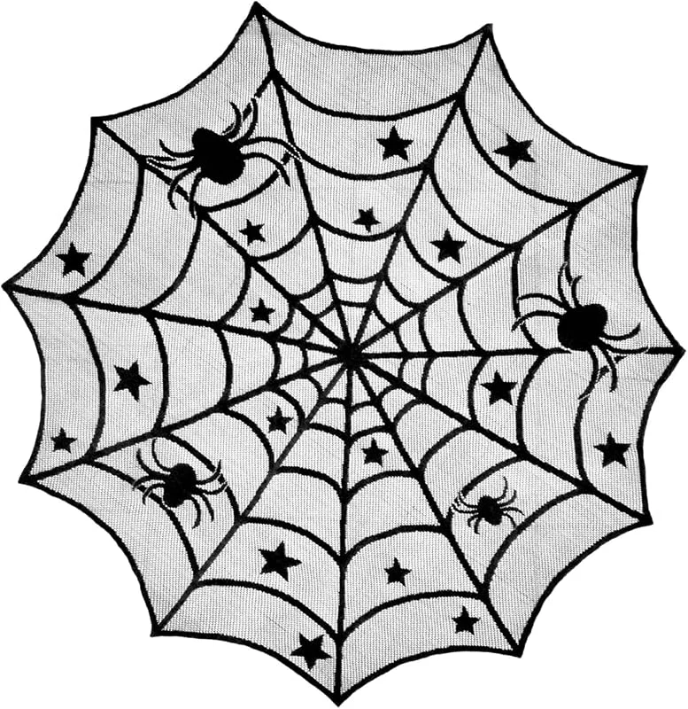 Marke: DII DII Schwarze Spitzen-Overlay-Tisch-Kollektion, Gothic-Halloween-Dekoration, Tischdekoration, 101, 6 cm, rund, Spinnennetz — Küche & Haushalt