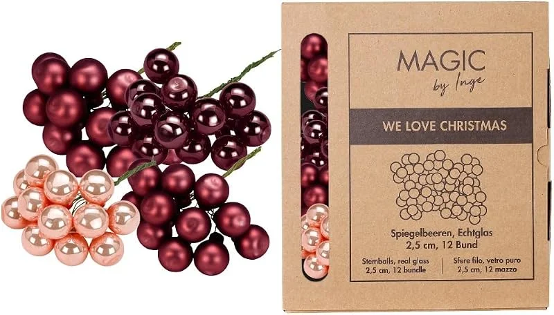 Besuche den Inge-glas-Store Weihnachtskugeln am Draht Glas 2, 5cm x 144 Stück Spiegelbeeren in Kartonbox weinrot Mix Vintage Rose — Weihnachtsdeko