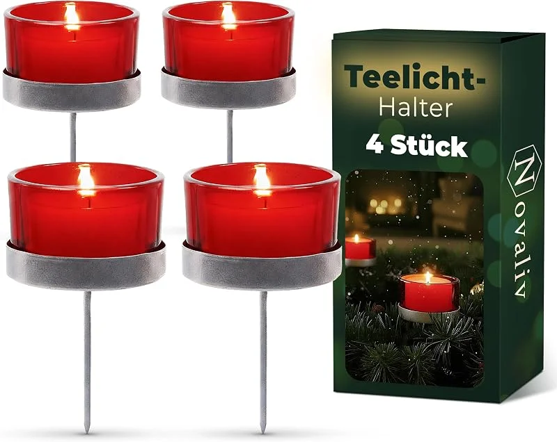 Besuche den Novaliv-Store 4X Kerzenhalter rot Teelichthalter Teelichtgläser Kerzenhalter zum Stecken Kerzenpicks für Adventskranz 5cm — Advent und Tisch