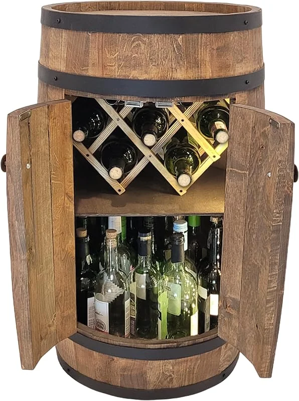 Besuche den weeco-Store weeco - Fassbar LED mit Tür und Weinhalter - Weinregal. Fass Hausbar Weinrack 80x50cm. Rustikaler deko Barschrank Weinständer. Fassbier, Whiskybar. Flaschenständer Bar Kabinett (Dunkel Wenge) — Wein und Festtafel