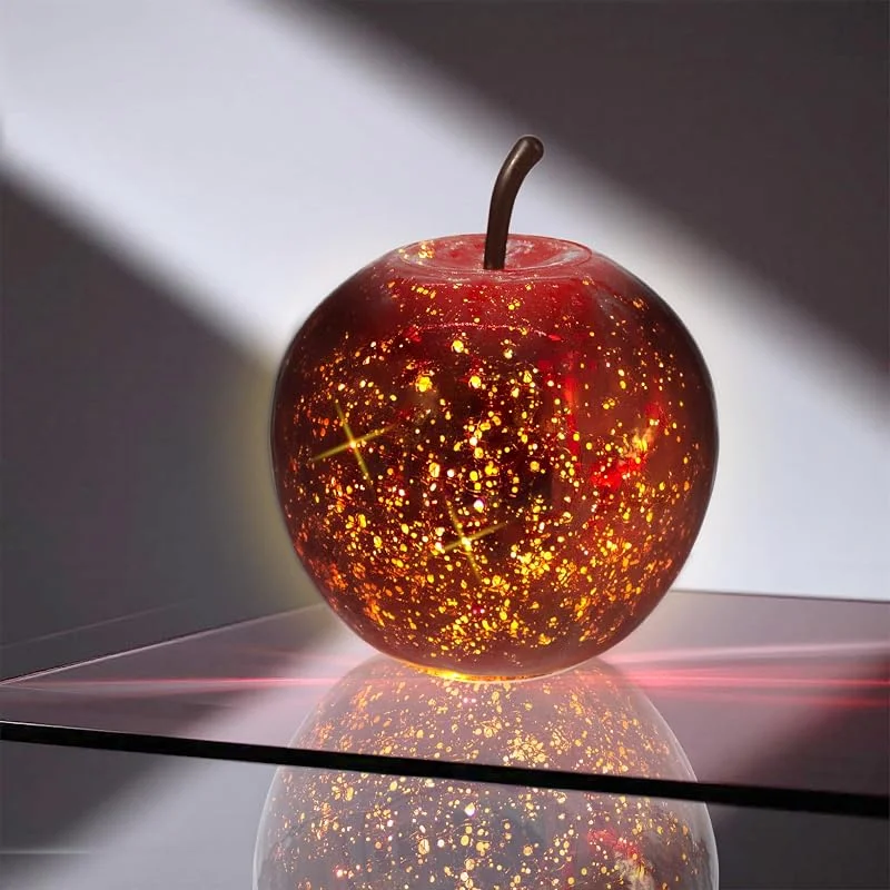 Besuche den Spetebo-Store Spetebo LED Crackle Glas Apfel 16 cm mit Timer - metallic rot — Weihnachtsbeleuchtung
