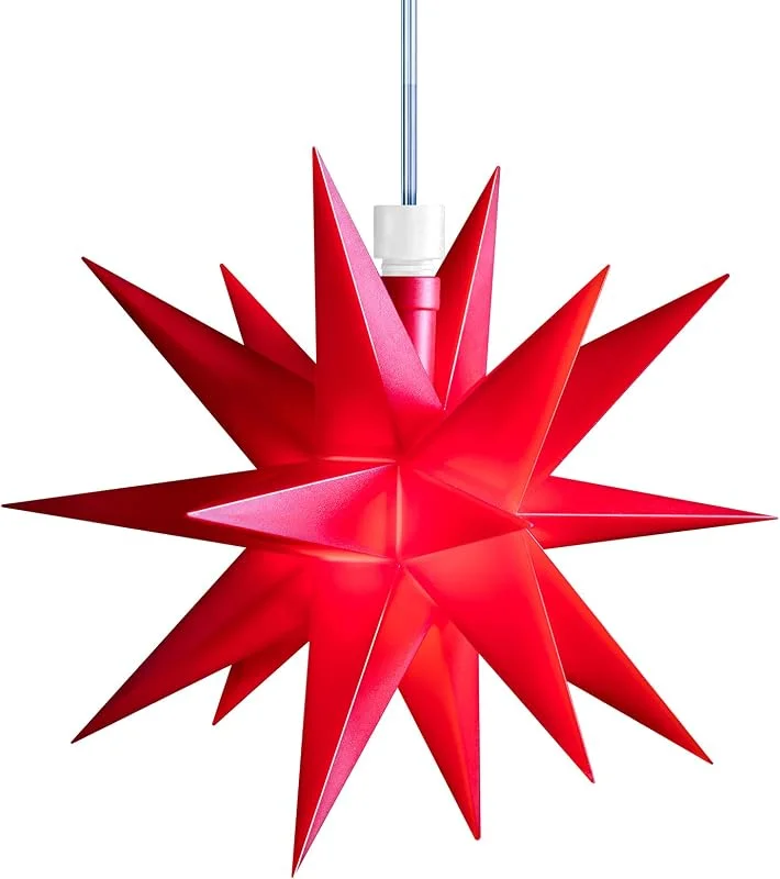 Besuche den STEINFIGURENWELT GIEBEN-Store STEINFIGURENWELT GIEBEN 3D LED Stern Ø 12 cm Weihnachtsstern Ministern Stern mit Timer Fenster Deko innen 5m Kabel + Trafo von Dekowelt (Rot) — Weihnachtsdeko