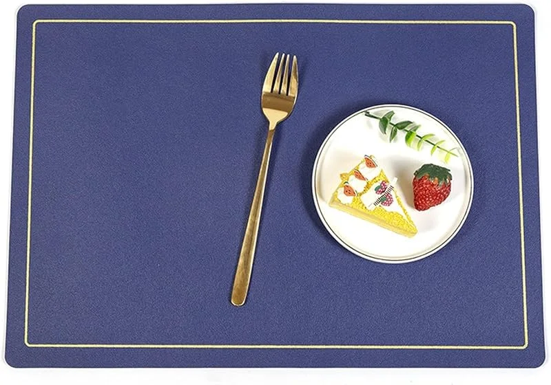Besuche den Epinki-Store Epinki 2Pcs Set Tischsets Platzsets Retro Vintage Quadratisch 30x43CM, PU Leder Platzmatten Tisch Einfarbig Golden Linien Anti-Rutsch, Tischuntersetzer Boho Königsblau für Hause und Hotel — Küche & Haushalt