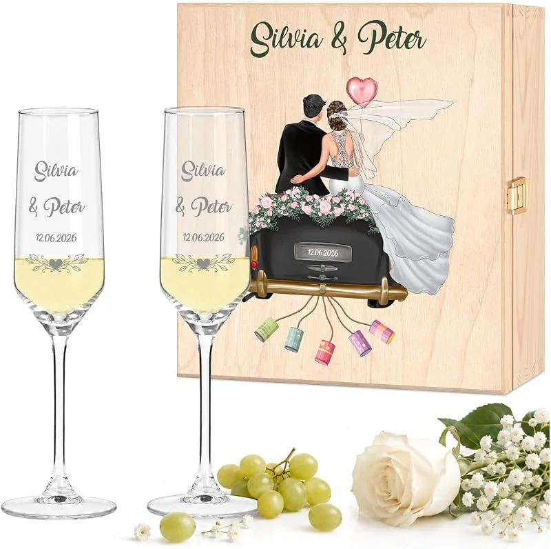 Besuche den Maverton-Store Maverton 2 Sektgläser mit Gravur in Holzkiste, Champagner Gläser 220ml — Wein und Festtafel