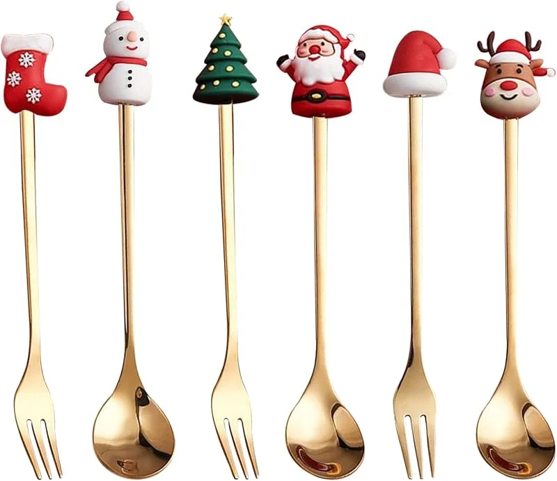 Marke: Generisch Dessertlöffel – Weihnachtsutensilien aus Edelstahl, Weihnachtsgeschirr-Set, elegantes, stabiles Design, bequeme Grifffunktion, ideales saisonales Zubehör für Party, Abendessen, Dessert — Advent und Tisch