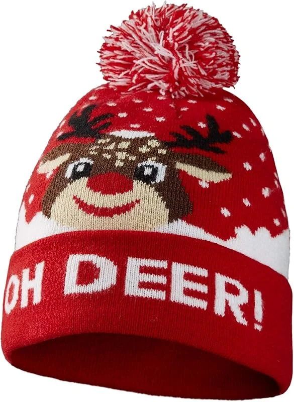 Marke: dressforfun dressforfun 303622 Unisex Weihnachts Bommel Mütze OH DEER, lustiges Rentier, rot weiß — Weihnachtsmode