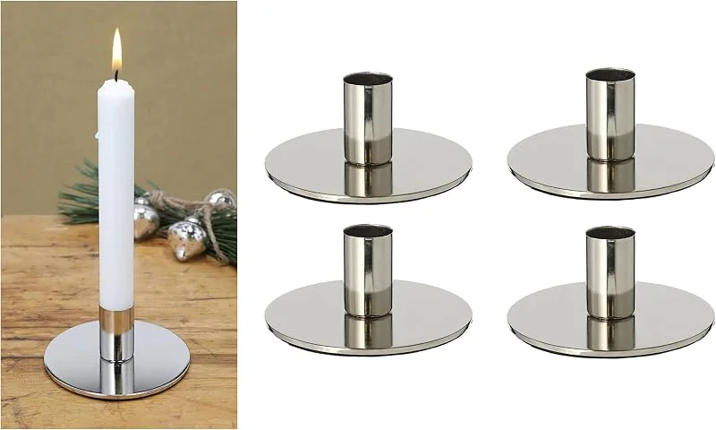 Besuche den Novaliv-Store Novaliv 4er-Set Stabkerzenhalter Silber Weihnachtsdekoration Candle Holder 10x5cm Metall Adventskranz Weihnachten scandic chic Tafelkerzen Kerzenhalter Kerzenpick Kerzenteller Dekoschale — Kerzenlicht Abendessen
