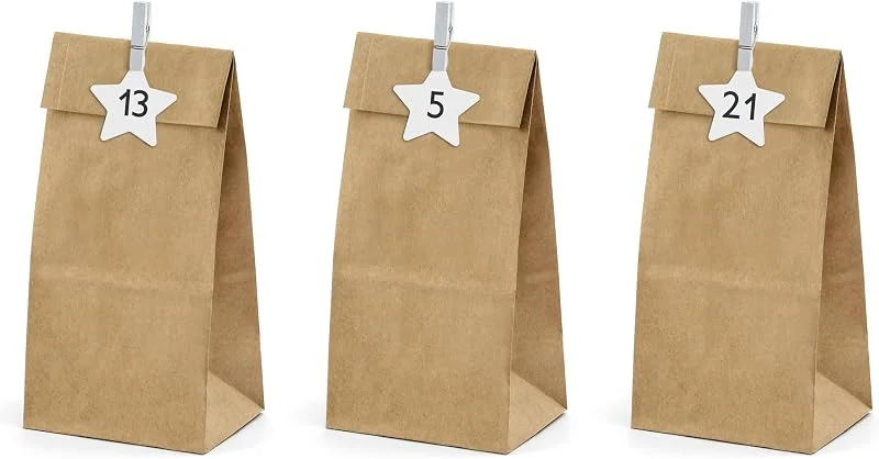 Besuche den PartyDeco-Store PartyDeco Adventskalender Tüten zum Befüllen 8x6, 5x21cm Papier Set - Adventskalender Set - Papiertüten Kraftpapier mit weißen Sternen — Geschenkverpackung