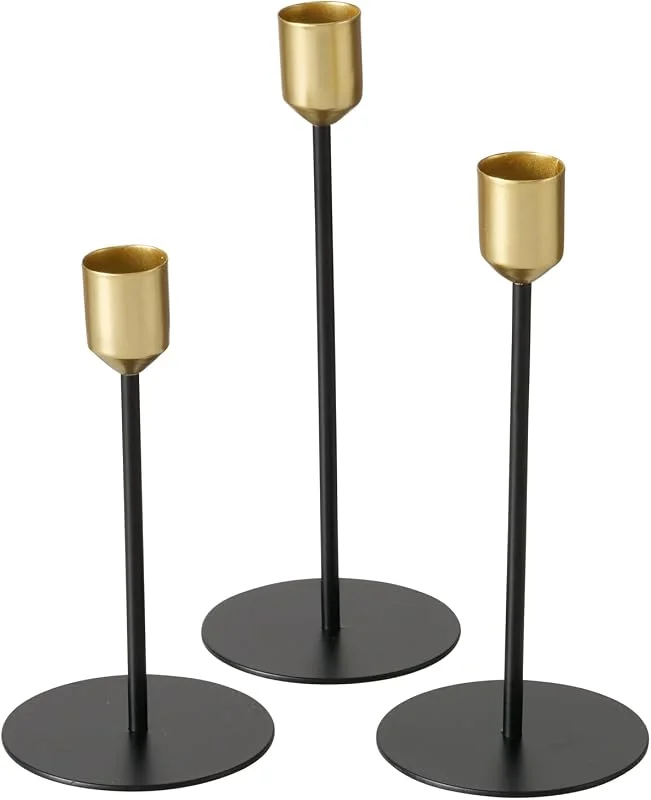 Marke: BOLTZE Boltze Kerzenleuchter Cosima (3-tlg., schwarz, gold, modernes Design, für Stabkerzen, Kerzenhalter, Kerzenständer, Kerzen Zubehör) 2049897 — Kerzenlicht Abendessen