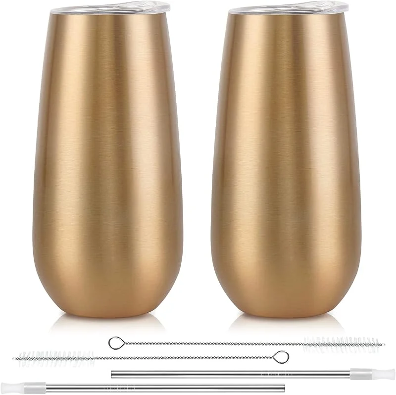 Marke: Lifecapido 2 Stück Champagnergläser ohne Stiel, 170 ml Champagner-isolierte Becher, doppelt isolierter Champagnerflötenbecher, unzerbrechliche Champagnergläser für Freunde, Weihnachten, Hochzeit (Gold) — Wein und Festtafel