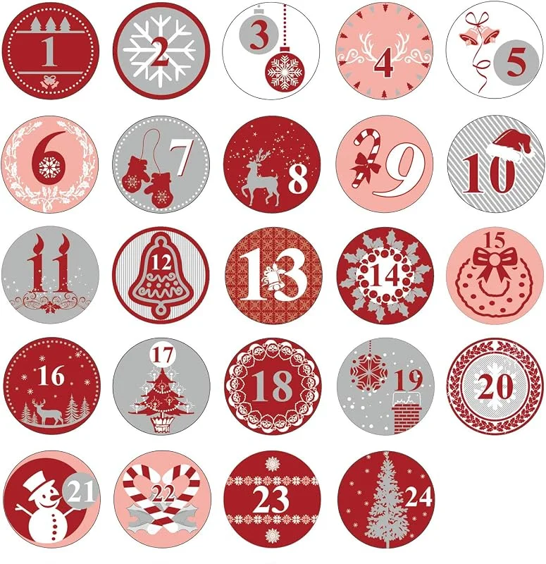 Besuche den Oblique Unique-Store Oblique-Unique® Adventskalender Sticker Zahlen 1–24 – Weihnachtsaufkleber rund 5 cm – Aufkleber für Weihnachten zum Basteln, Verzieren & Dekorieren – für DIY Adventskalender zum Selbstbefüllen - Rot — Advent und Tisch