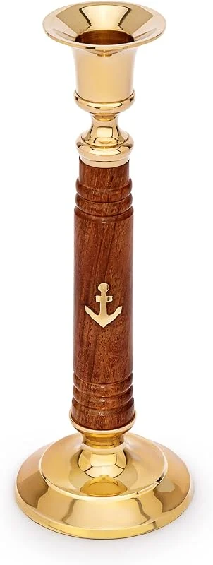 Besuche den NKlaus-Store NKlaus Maritimer Kerzenständer aus Holz und Messing, Gold, 20cm hoch — Kerzenlicht Abendessen