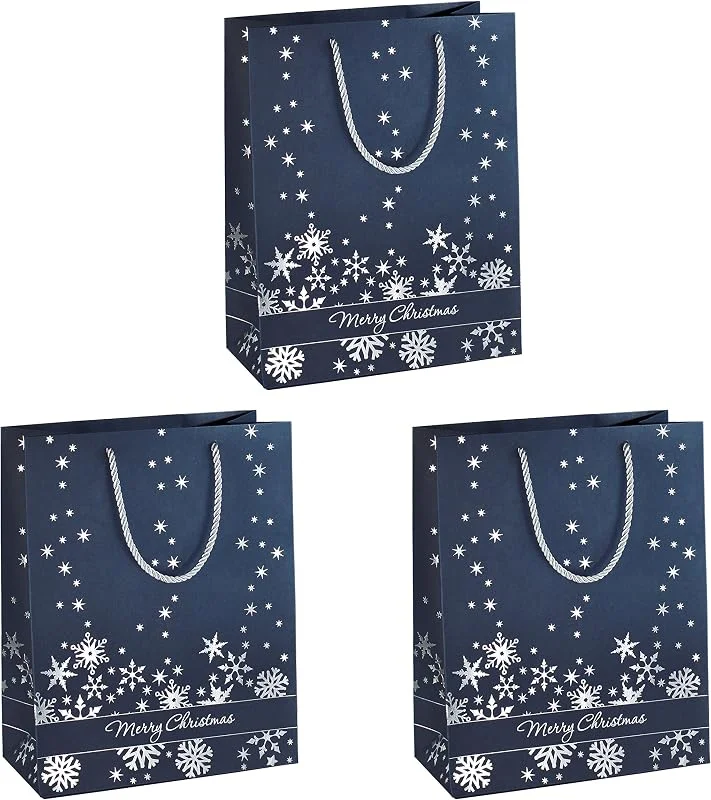 Besuche den Sigel-Store SIGEL Premium Geschenktüten Silver Snowflakes 26 x groß 33 cm 3er Set — Geschenkverpackung