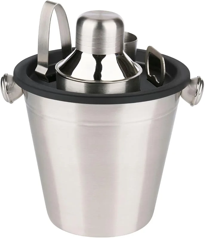 Besuche den alpina-Store alpina Cocktail Set 5 Teilig - Cocktail Shaker Edelstahl mit Eiskübel - Cocktailshaker mit Zubehör und Flaschenöffner - Shaker 250ML — Wein und Festtafel