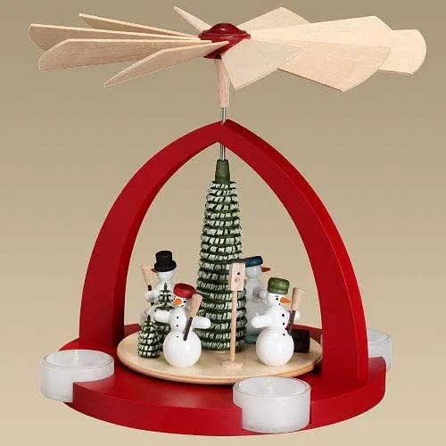 Besuche den Rudolphs Schatzkiste-Store Rudolphs Schatzkiste Tischpyramide Schneemänner rubinrot Teelicht Höhe 23cm NEU Holzpyramide Tischdekoration Dekoration Weihnachten Wärmespiel Lichter Figur Edelholz Seiffen Erzgebirge Holz Flügel — Weihnachtsdeko