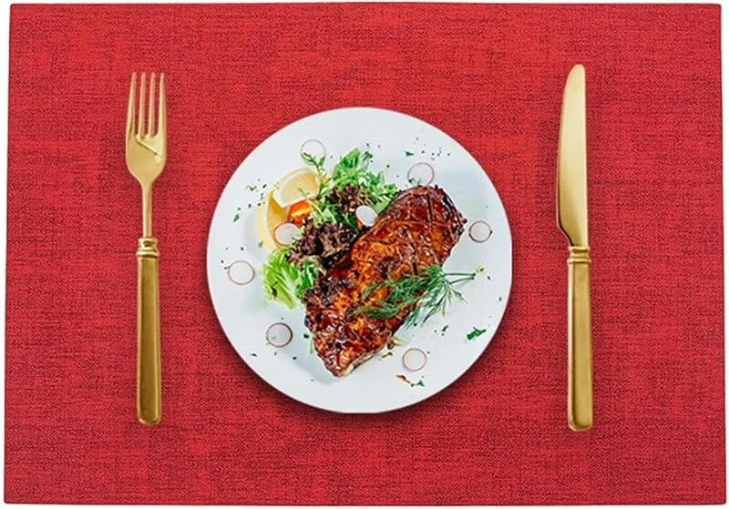Besuche den Epinki-Store Epinki Weihnachten Tischsets Abwaschbar Quadratisch, 2er Set PU Leder Platzset Weihnachten Modern 2MM Dicke Gewebt Muster, Tischuntersetzer Esstisch Rot für Küche Speisetisch, 30x43CM — Küche & Haushalt