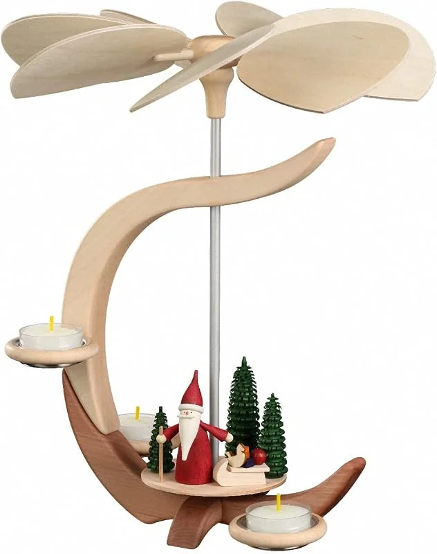 Besuche den Seiffener Volkskunst-Store Seiffener Volkskunst Pyramide C-Form mit Weihnachtswichtel mit Schlitten, Höhe 30 cm, original Erzgebirge — Weihnachtsdeko