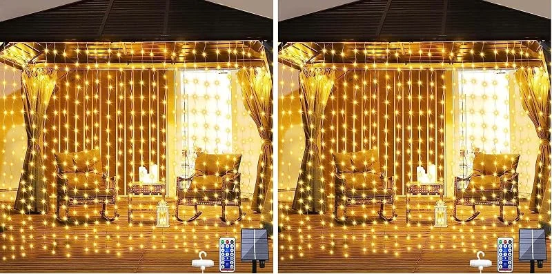 Besuche den Dekofun-Store Weihnachtsdeko, 3M x 3M 300 LED Solar Lichtervorhang Aussen (Packung mit 2) — Weihnachtsbeleuchtung