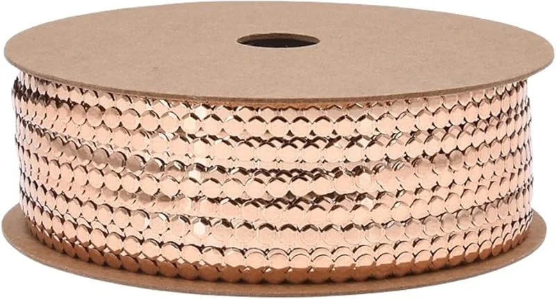 Marke: HSTWODE 50M Pailletten Band aus Kunststoff - Festliches Weihnachts Geschenkband zum Basteln, für Geschenkboxen, Torte, Haarschmuck als Weihnachtsdekoration (Champagnergold) — Geschenkverpackung