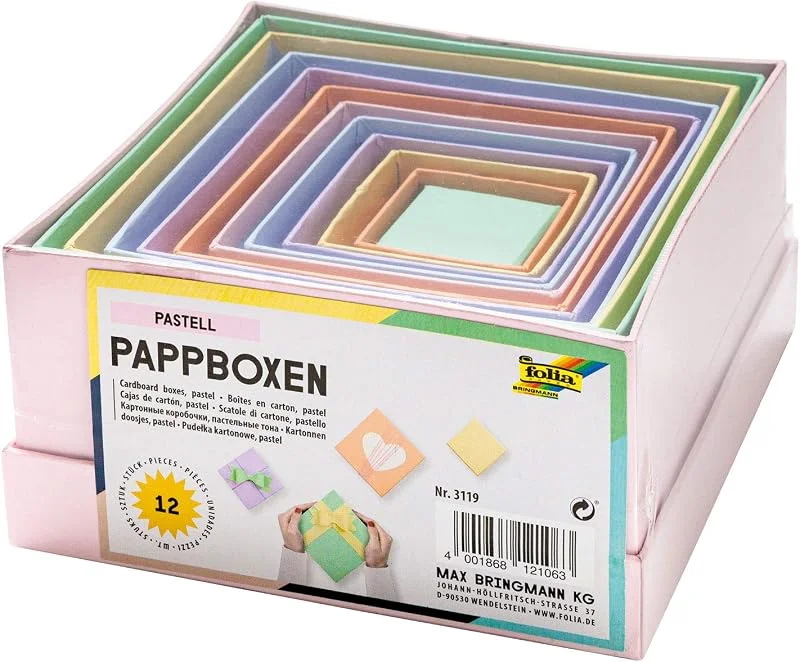 Besuche den folia-Store folia 3119 - Pappboxen im Eckig Design, in Pastellfarben, 12 Stück, in verschiedenen Größen, schöne Geschenkverpackung zum individuellen Dekorieren und Gestalten, ideal für jeden Anlass