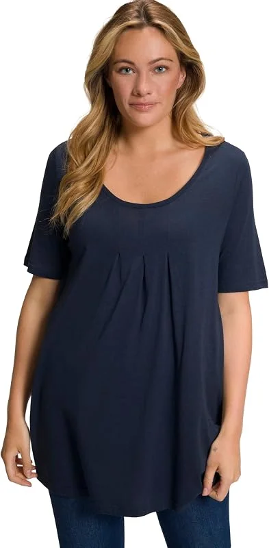 Besuche den Ulla Popken-Store Ulla Popken Damen T-shirt, Zierfalten, A-linie, Rundhals, Halbarm, Modal — Weihnachtsmode