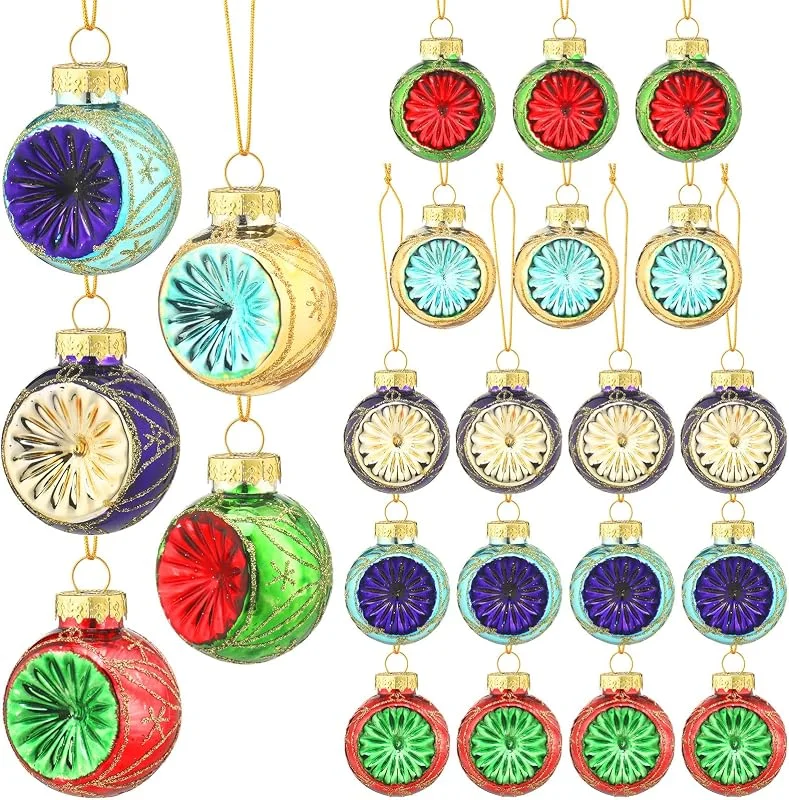 Marke: Lyrow Lyrow 18 Stück 4, 6 cm Vintage Weihnachtskugeln Ornamente Retro 90er Jahre Mehrfarbig Reflektor Glas Ornamente Set Weihnachten Glas Dekorationen für Weihnachtsbaum Geschenk Hochzeit Party 5 Stile — Weihnachtsdeko