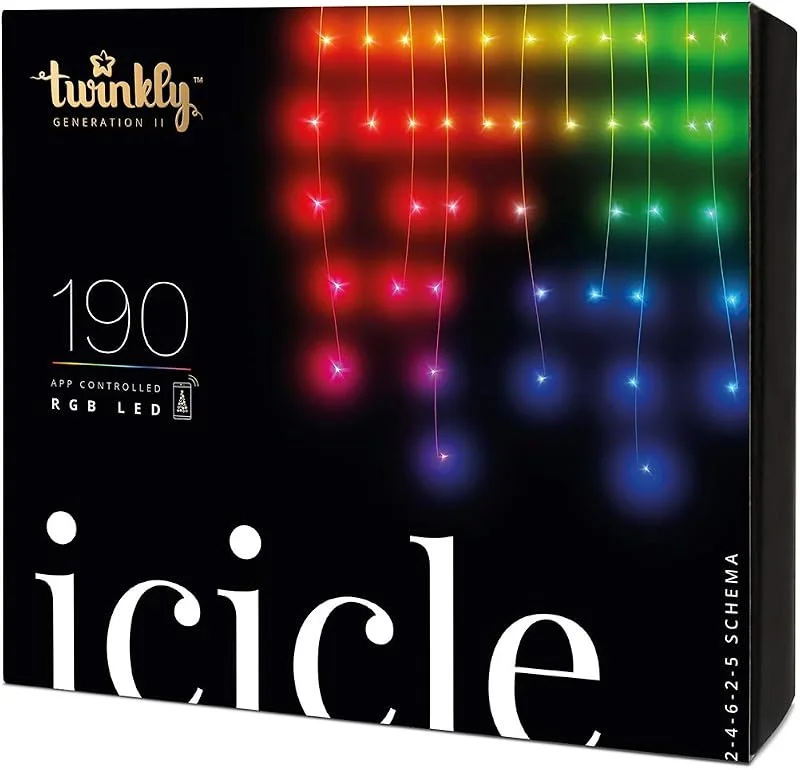 Besuche den Twinkly-Store Twinkly Icicle 190 LED RGB, LED-Kaskadenlichter für Draußen und Drinnen, Smarte LED-Lichterkaskade RGB, Kompatibel mit Alexa, Google Home, IP44, App-Steuerung, Transparentes Kabel, 5.5m — Weihnachtsbeleuchtung