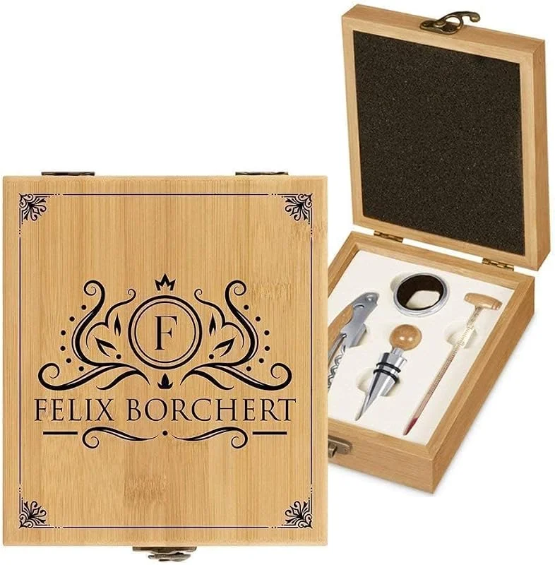 Besuche den Maverton-Store Maverton Weinöffner-Set personalisiert Weinset Sommelier Set, Bambus, Braun — Wein und Festtafel