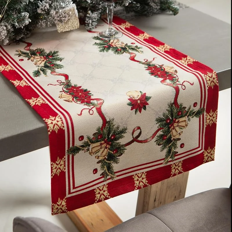 Besuche den Home of Christmas-Store Gobelin Weihnachtstischdecke, Weihnachtliche Tischwäsche, Tischläufer, Tischdecke für Weihnachten und Neujahr (Glocken (Glitzerlos), Tischläufer 47x100 cm) — Küche & Haushalt