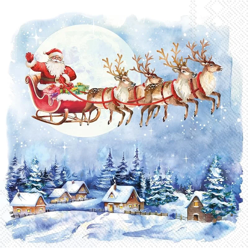 Besuche den ihr SINCE 1977-Store 20 Servietten Weihnachten Santa über Winterdorf als Tischdeko. Papierservietten mit Motiv. Auch für Decoupage und Serviettentechnik 33x33cm — Advent und Tisch