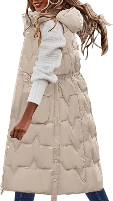 Marke: YUE YUE Lang Jacke Weste Damen Daunenweste mit Kapuze Winter Warm Longweste Ärmellose Warmer Longweste Winddichte Weste Wintermantel Reißverschluss Pufferjacke mit Kapuze — Heizkleidung