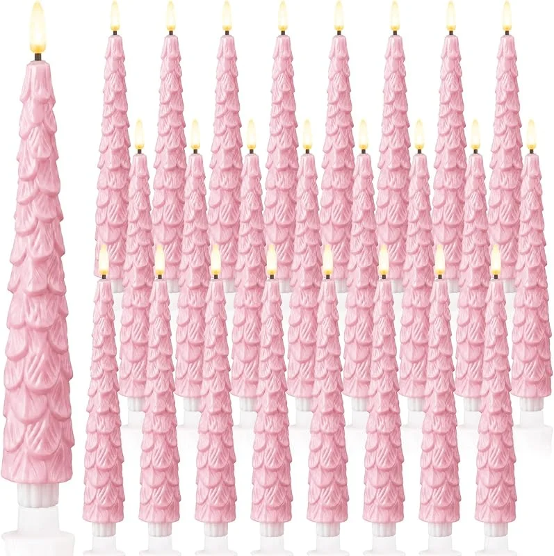 Marke: Ropoloogy 24 Stück flammenlose Weihnachtsbaum-Kerzen, 24, 4 cm, Rosa — Weihnachtsbeleuchtung