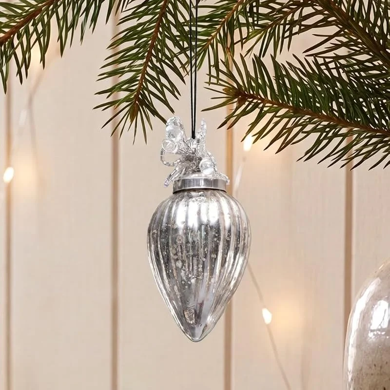 Besuche den Antikas-Store Antikas - Christbaumkugelset in Zapfen-Form, 12er Set, Glas, Silber, Struktur, H10, 5xB5, 0cm — Weihnachtsdeko