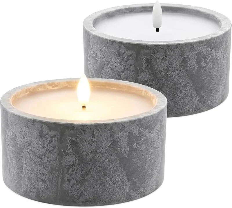 Besuche den Spetebo-Store LED Outdoor Kerze in Beton Optik 12x6 cm mit Timer batteriebetrieben - 2er Set - Künstliche Tischkerze warm weiß für Außen und Innen mit Flammeneffekt - Garten Tisch Deko Windlicht Gartenkerze — Kerzenlicht Abendessen