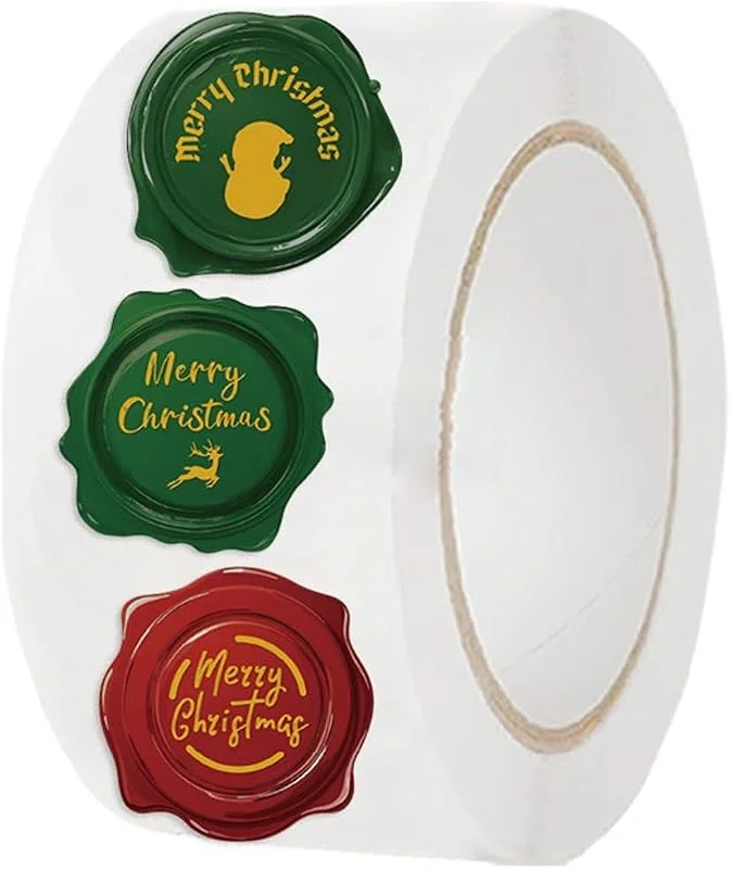 Marke: Dinntty 500 Stück Weihnachtsaufkleber-Rolle Für Umschlagstempel, Runde Frohe Weihnachten-Aufkleber, Selbstklebende Etiketten Für Weihnachtsgrüße, Geschenke — Geschenkverpackung