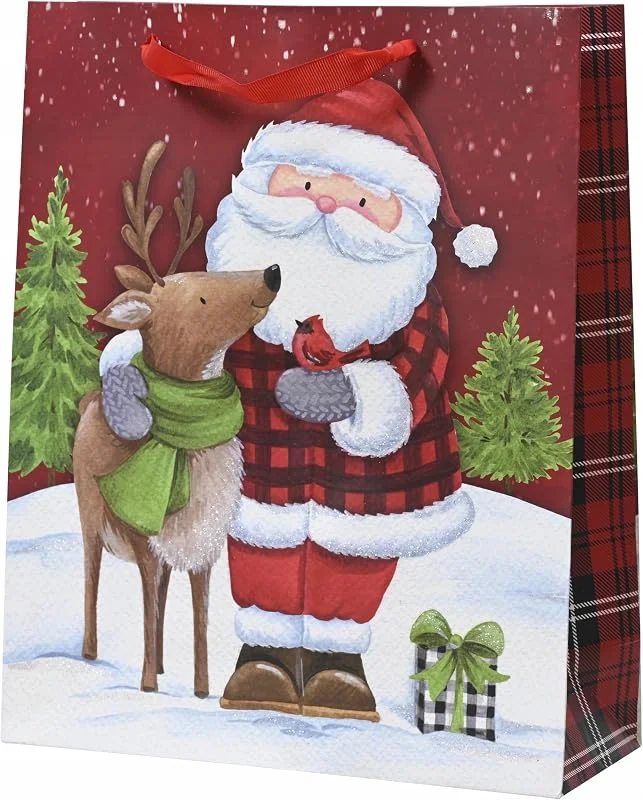 Besuche den DomoDomo-Store DomoDomo Geschenktüte Weihnachtsmann und Rentier, Rot, 18 x 24 x 8 cm — Geschenkverpackung