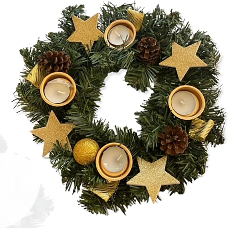Besuche den Annastore-Store Annastore Künstlicher Adventskranz - Weihnachtlicher Teelicht-Türkranz - Vordekorierter Kerzenhalter - Durchmesser 30 cm - Enthält 4 Teelichter — Advent und Tisch