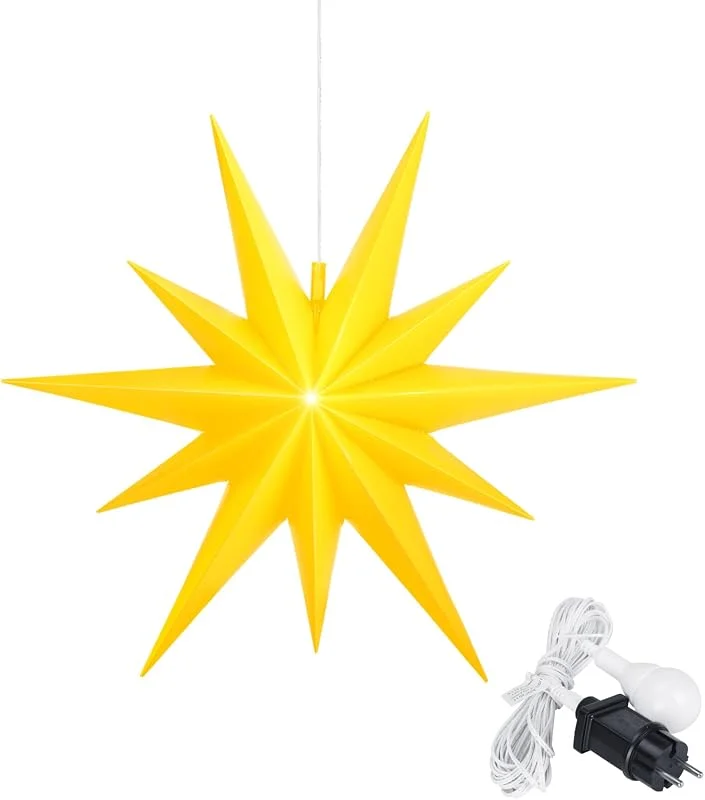 Besuche den OVILUM-Store OVILUM Leuchtstern 2D mit LED Beleuchtung, gelb, , Ø 57 cm, 2D Stern mit 11 Spitzen, wetterfest, Garten Deko, Wohnzimmer, Weihnachtsdeko, Weihnachtsstern, mit Timer, 7, 5m Zuleitung — Weihnachtsbeleuchtung