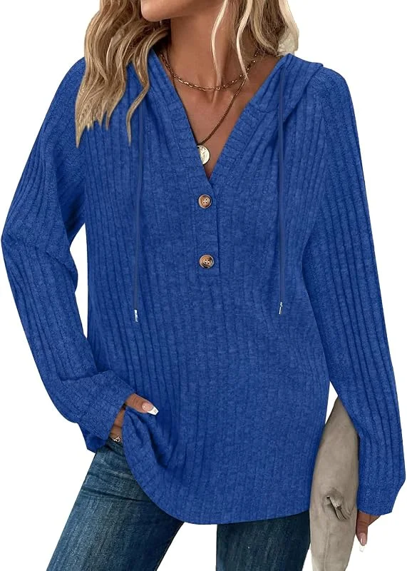Marke: Syphiby Syphiby Hoodies for Women Long Sleeve Tops Drawstring Button V Neck Casual Pullover Sweatshirt Spring Autumn Winter Tunic Clothes — Weihnachtsmode