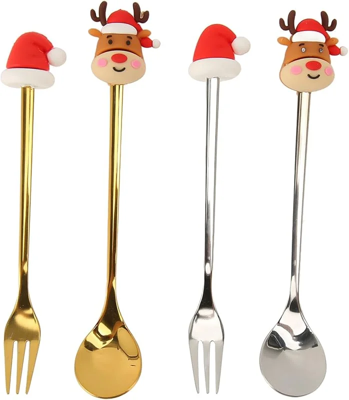 Marke: Mrisata Weihnachts-Löffel- und Gabel-Set, Mini-Besteck aus Edelstahl und — Geschenkverpackung