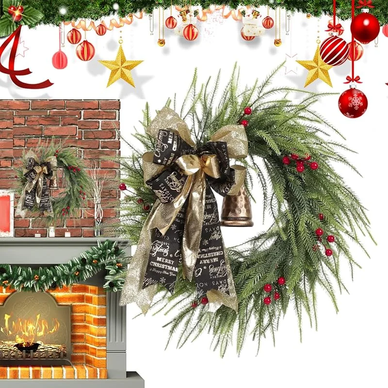 Marke: Genérico Weihnachtskranz, künstliche Weihnachtsdekoration, Vintage, Tannengirlande mit Glocke, für Fenster, , Apartment, Wohnzimmer, Hochzeit, Innenbereich, , Garten