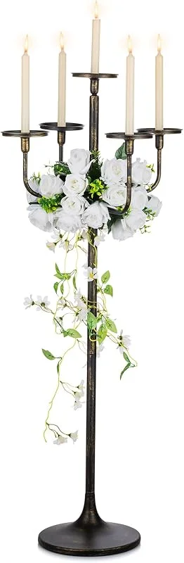 Besuche den Sziqiqi-Store Sziqiqi Schwarzer Boden-Kerzenhalter, 5-armig, 121, 9 cm hoch, Kerzenhalter für Kerzenständer, Stumpenkerzen, Metall, Blumendekoration, Ständer, Halloween, Hochzeit, Party, Event — Kerzenlicht Abendessen