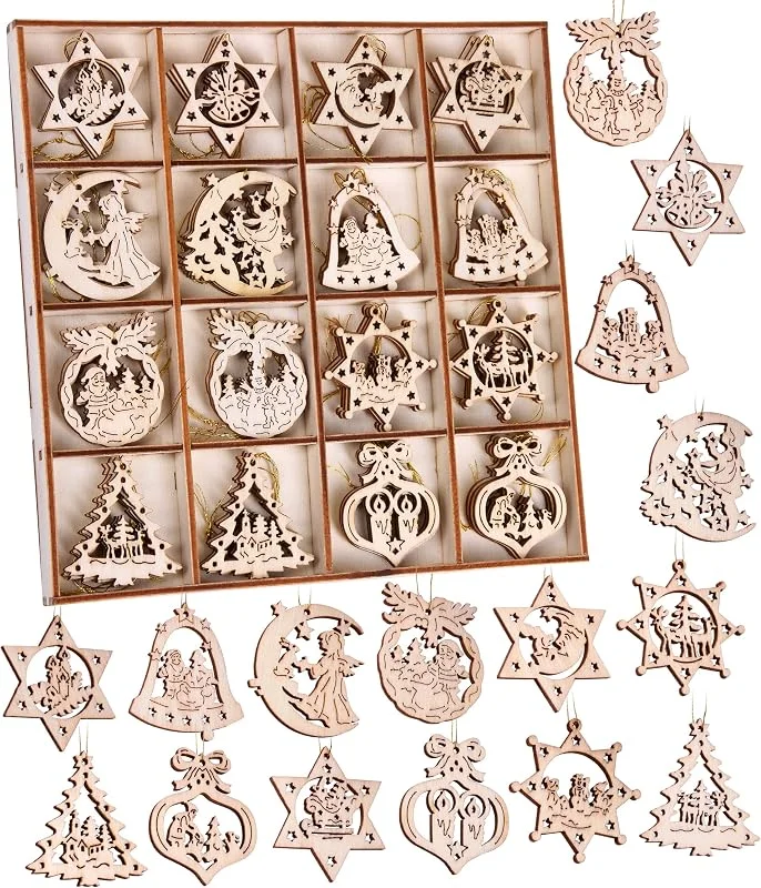 Besuche den BRUBAKER-Store BRUBAKER 48-tlg. Weihnachtsanhänger Set - Baumschmuck aus Holz 3-4 cm — Weihnachtsdeko
