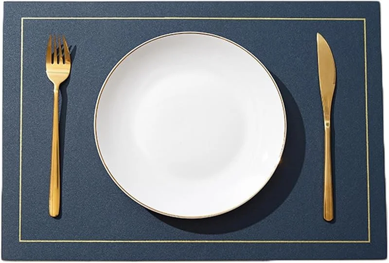 Besuche den Epinki-Store Epinki 2er Set Tischset Weihnachten Vintage Quadratisch 30x43CM, PU Leder Platzset Weihnachten 1.8MM Dicke Umkehrbar Zweifarbig Golden Linien, Tischuntersetzer Wohnzimmer Marineblau Gelb — Küche & Haushalt