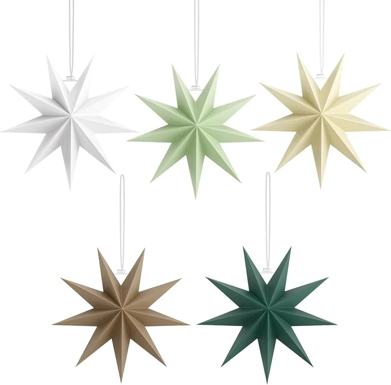 Marke: Yomisee Papiersterne Weihnachten 5 Stück, 30cm Faltstern Weihnachten, 9 Zacken Papier Stern zum Aufhängen Weihnachtsstern Deko zum Fenster Weihnachtsbaum — Weihnachtsdeko