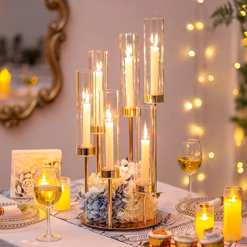 Besuche den Inweder-Store Kerzenständer Gold Bodenkandelaber Kerzenleuchter: 1 Stück Kerzenhalter aus Metall Windlicht-Kerzenhalter Hohe Kandelaber für Tafelaufsatz Hochzeit Veranstaltung Weihnachten Feste — Kerzenlicht Abendessen