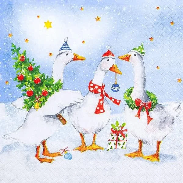 Besuche den Home Fashion-Store Home Fashion 20 Servietten Weihnachten Lustige Wintergänse als Tischdeko. Papierservietten weihnachtlich mit Motiv. Auch für Decoupage und Serviettentechnik 33x33cm — Advent und Tisch