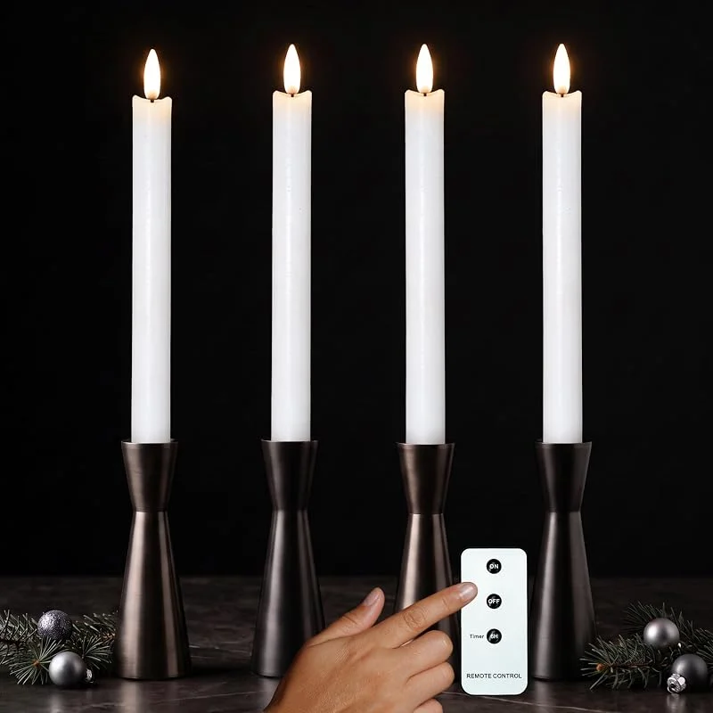 Besuche den INSPINOVIA-Store LED Echtwachs Stabkerzen 4er Set, Ø 2, 2 x 22, 5 cm, mit Timer — Kerzenlicht Abendessen